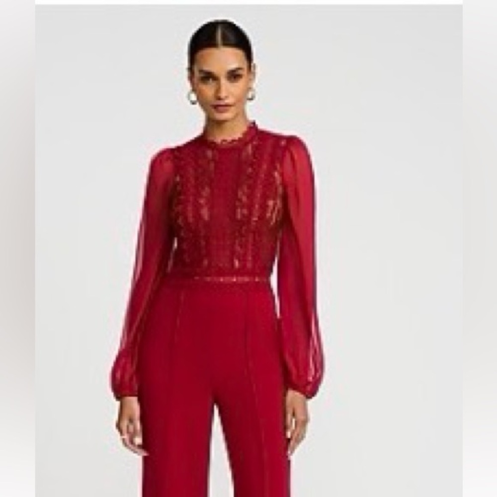 Express Lace Mock Neck Wide Leg Long Sleeve Jumpsuit